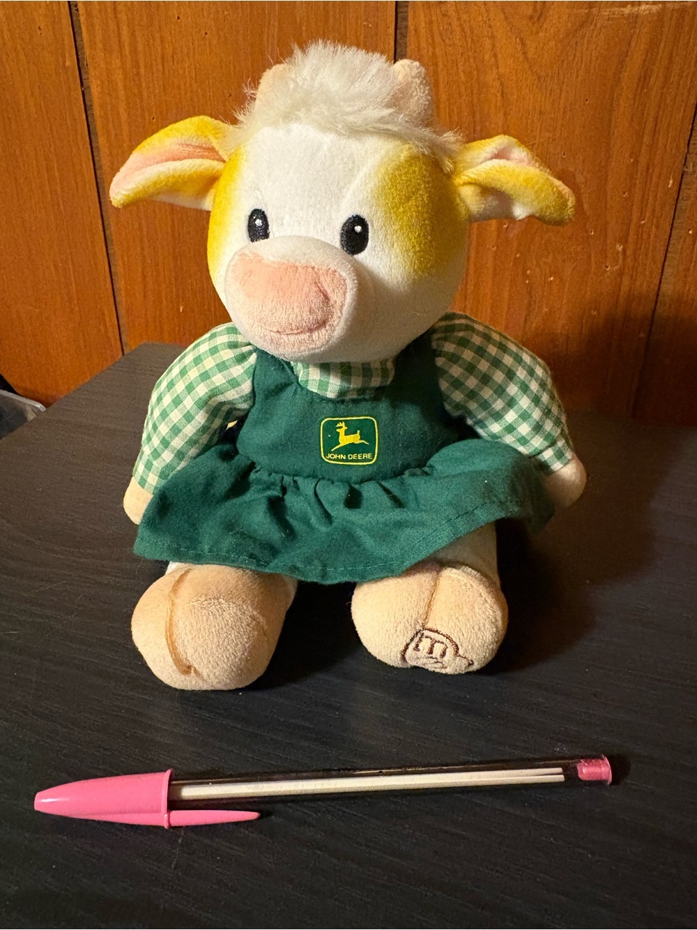 John Deere Plush Cow in Green Dress with Yellow Accents